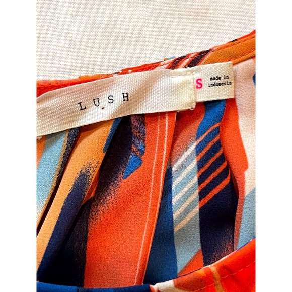 Lush Women Halter Blouse Top Geometric Pleated Neckline Orange Blue Size Small - Picture 5 of 7